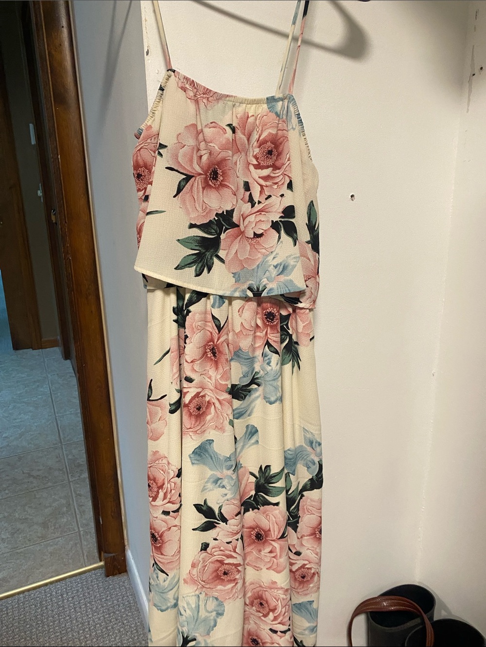 Floral Midi Dress in Blush Pink and Cream